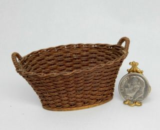 Vintage Wicker Laundry Basket Artisan Dollhouse Miniature 1:12