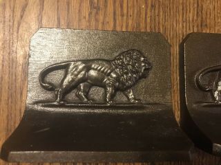 Antique Cast Iron Bradley & Hubbard B&h Bookends With Lion,  Brass Finish