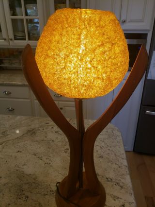 Vintage Mid Century Modern Lamp Teak ?/brass/metal Sculptural Table Lamp