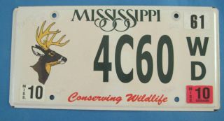 2010 Mississippi Conserve Wildlife License Plate With Deer