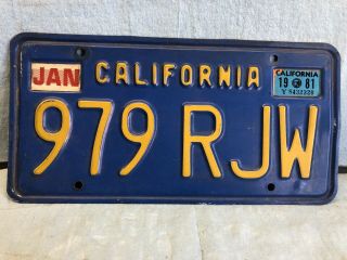 Vintage Blue California License Plate 979 Rjw Barn Find Jan 1981