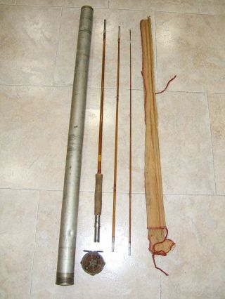 Vintage South Bend Bamboo Fly Rod 55,  8.  5 Ft And Reel