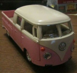 Kinsmart 1963 Vw Volkswagen Bus Double Cab Pickup Scale 1/34 Pink And White
