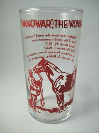 Vintage Man - O - War The Wonder Horse Souvenir Glass Bred In Kentucky