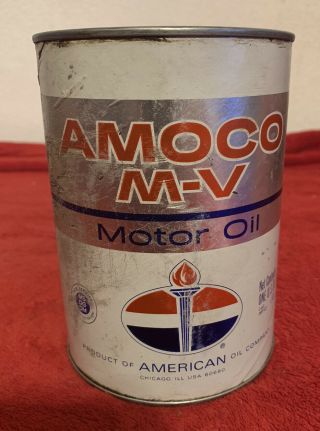 Vintage Amoco American Motor Oil Can M - V 1 Quart Full
