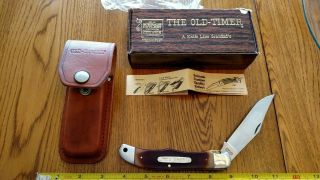 Vintage Schrade Old Timer Usa 125 Ot Hunting Pocket Knife Leather Sheath Nos 1