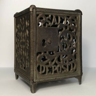 Antique Cast Iron Safe Deposit Bank - Scarce C.  1880 - -