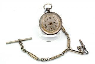 Antique Key Wind.  800 Silver Pocket Watch With Chain And Key,  French?