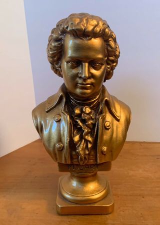 Vintage Mozart 11 " Golden Bust Head Sculpture Statue