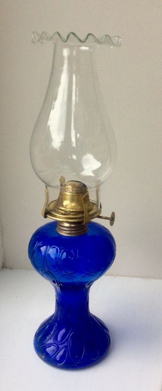 Vintage Bristol Blue Art Nouveau Oil Lamp