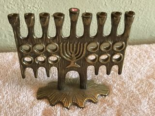 Vtg Mid Century Jewish Hanukkah Brass Menorah Chanukah Made In Israel Abada E9