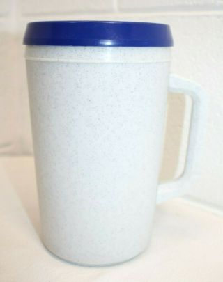 Vintage 20 Oz Aladdin Insulated Travel Coffee Cup Mug White W/ Blue Lid