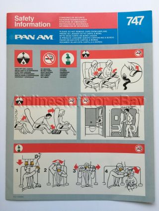 Pan Am 1990 Boeing 747 Safety Card Airlines Pan American World Airways