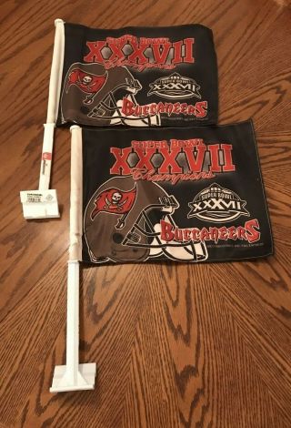 2 Two - Sided Tampa Bay Buccaneers Bowl Xxxvii Champions Car Flags Black