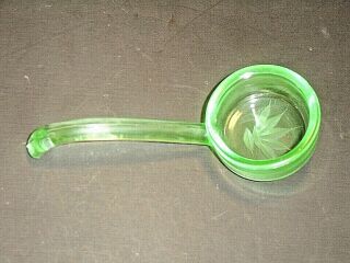 Vintage Green Uranium Depression Glass Floral Etched Flat Bottom Spoon Ladle