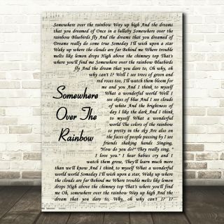 Somewhere Over The Rainbow Vintage Script Song Lyric Music Gift Present Print