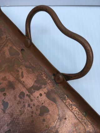 Antique Unique Solid Copper Serving / Breakfast Tray W/ Grape Motif 17x9” 3