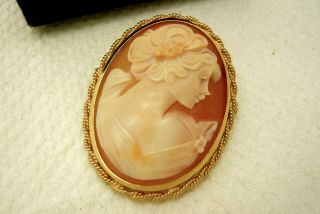 Vintage Jewellery 9ct Gold 375 Real Shell Cameo Duel Use Pendant Brooch Pin