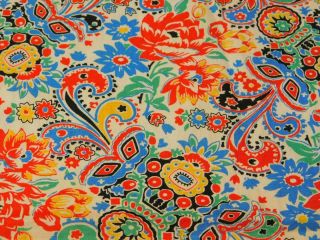 1.  5 Yards 36 " W Vintage Quilt Cotton Fabric Red Blue Black Yellow Paisley