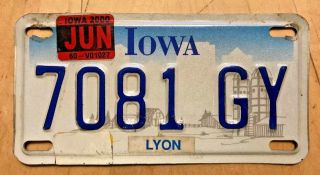Iowa 2009 Motorcycle Cycle License Plate " 7081 Gy " Ia 09 Lyon County