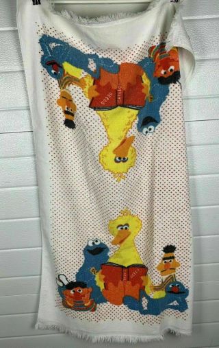 Vtg Sesame Street Beach Towel Bert Ernie Big Bird Cookie Monster 39 " X 23 3/4 "