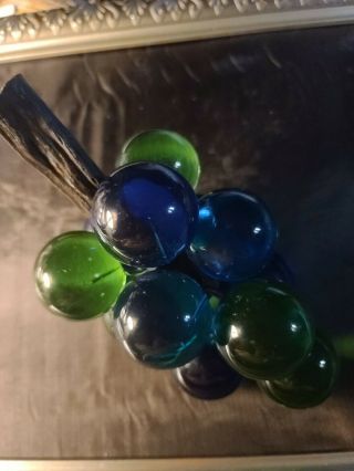 Vintage Acrylic Lucite Green And Blue 12 " Grapes Cluster With Stem