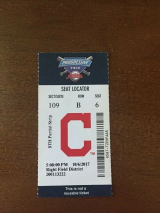 2017 Alds Game 2 Cleveland Indians Yankees Ticket Stub Oct 6 Lindor Gs 13 Inning