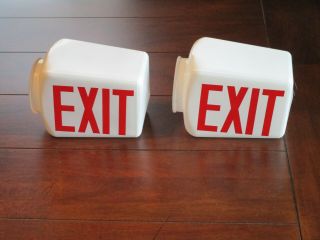 1 2 Sided Antique Movie Theater Vintage Milk Glass Exit Sign Globe Red Lettering