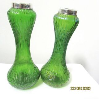 Antique Art Nouveau Loetz Glass Vases With Silver Collar William Sparrow