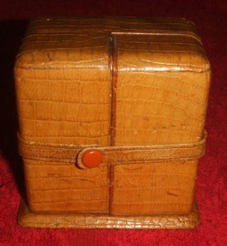 Antique Faux Reptile Skin Leather Case For A Traveller`s Carriage Clock.