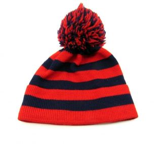 Vintage Cb Sports Knit Winter Hat Ski Striped Beanie Snowboard 80s Pompom Red