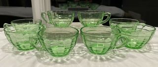 Vintage Anchor Hocking BLOCK OPTIC Green Coffee/Tea Cups Glasses Set of 8 2