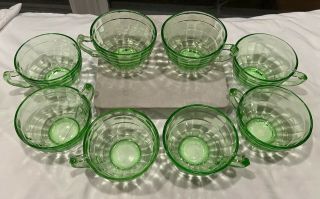 Vintage Anchor Hocking BLOCK OPTIC Green Coffee/Tea Cups Glasses Set of 8 3
