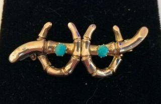 Antique 9ct Gold And Turquoise Double Horse Shoe Brooch - 2.  3 Gms