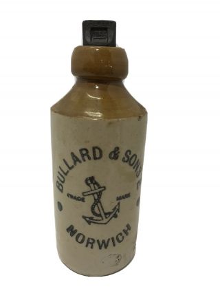 Antique 1900c.  Bullard & Sons Norwich Ginger Beer Bottle & Cap Bourne Denby