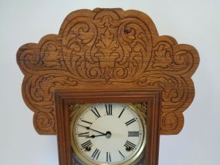 Antique Oak Waterbury Kitchen Clock with Key 2