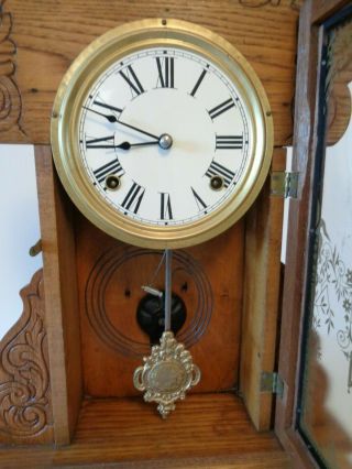 Antique Oak Waterbury Kitchen Clock with Key 3