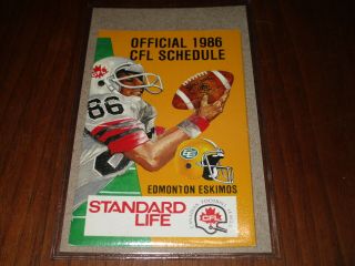 1986 Cfl Football Pocket Schedule Edmonton Eskimos Standard Life