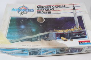 Vtg Monogram Astronauts Mercury Capsule Atlas Booster Model Kit Nasa Space 1:110