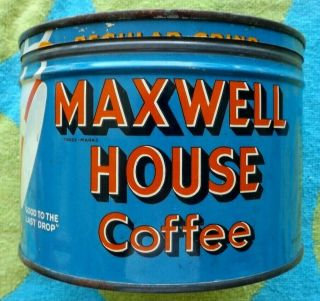Vintage Maxwell House Coffee Tin One Pound Great Color With Lid
