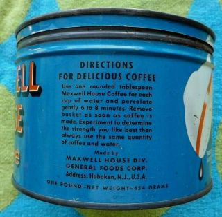 VINTAGE MAXWELL HOUSE COFFEE TIN ONE POUND GREAT COLOR WITH LID 2