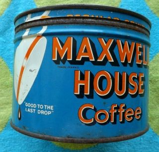 VINTAGE MAXWELL HOUSE COFFEE TIN ONE POUND GREAT COLOR WITH LID 3
