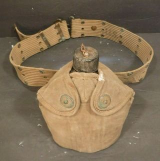Vintage Us Military Aluminum Canteen With Pouch And Belt Army Marines