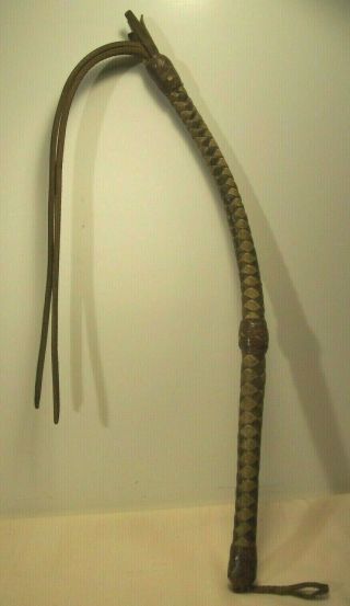 Antique Braided Leather Two - Tone Horse Whip Quirt Western Equestrian Tack
