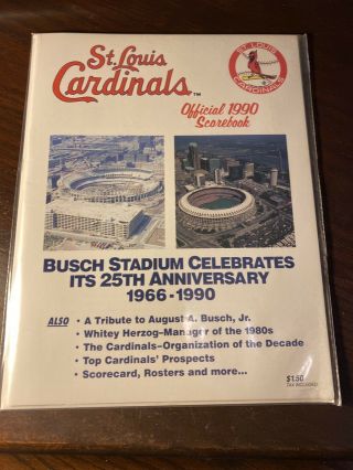 1990 St.  Louis Cardinals Official Scorebook Busch Stadium 125th Anniv On Cover