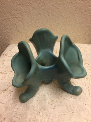 Vintage Van Briggle Teal Turquoise 3 Candle Flower Vase