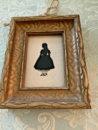 Silhouette Reverse Painting Under Glass Young Girl 4 " X 5 " Vintage And Euc