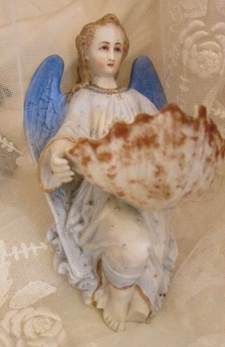 Antique French Porcelain Religious Holy Water Angel Font