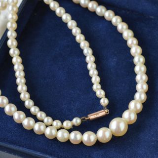 Vtg Antique 16” Ciro 1930 Real Graduating White Pearl Necklace 9ct Gold Clasp