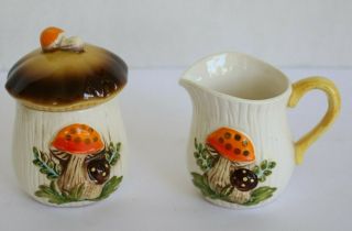 Vintage Merry Mushroom Cream And Sugar Bowl Set Sears Roebuck & Company 1970s